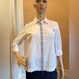 Koret White Button-Up Top with Embroidered Pocket